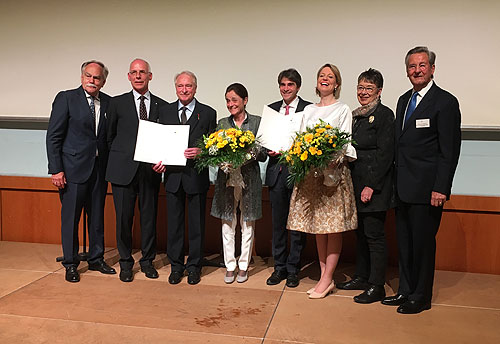 v.l.n.r. Harald Müsse, Dr. Klaus-Georg Püttmann, Prinz Charles-Louis und Prinzessin Clotilde de Merode,  Prinz Albert-Henri und Prinzessin Marie-Christine de Merode, Prof. Dr. Barbara Schock-Werner, Alexander Fürst zu Sayn-Wittgenstein-Sayn im Europasaal (Celle) am Abend des 4. Mai 2019